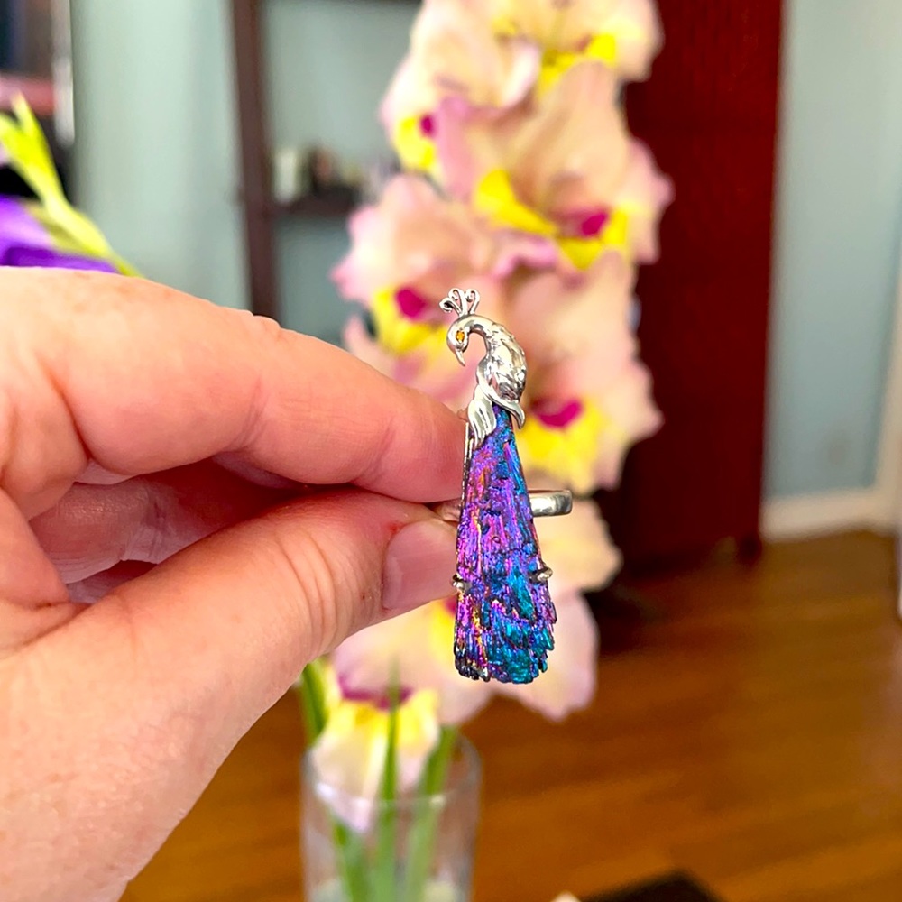 Peacock Rainbow Aura Kyanite Silver rings - Picture 7 of 11
